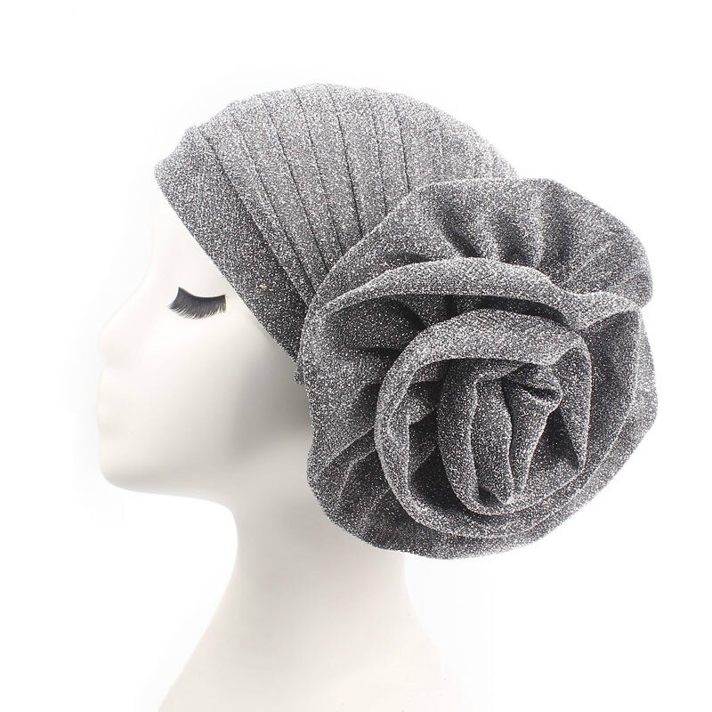 Sombreros para hiyabs para mujer árabe africana turbante elástica ropa Islam gorro para la cabeza señoras pelo accesorios musulmán gorros con bufanda: silver