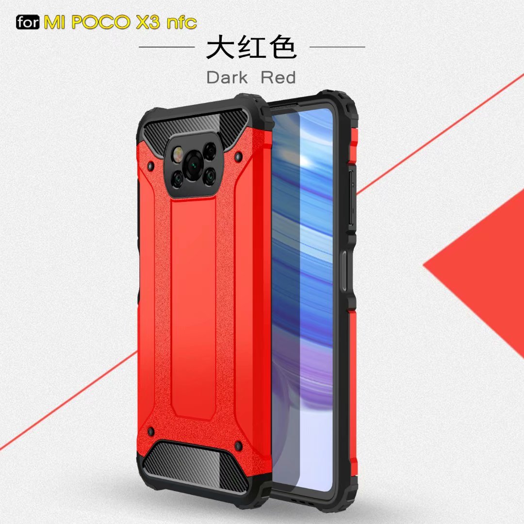 Armor Case For Xiaomi Poco X3 NFC Cases Forsted Surface Metal Pattern Hybrid PC + Silicone Shockproof Back Cover Poco X3 Case: Red