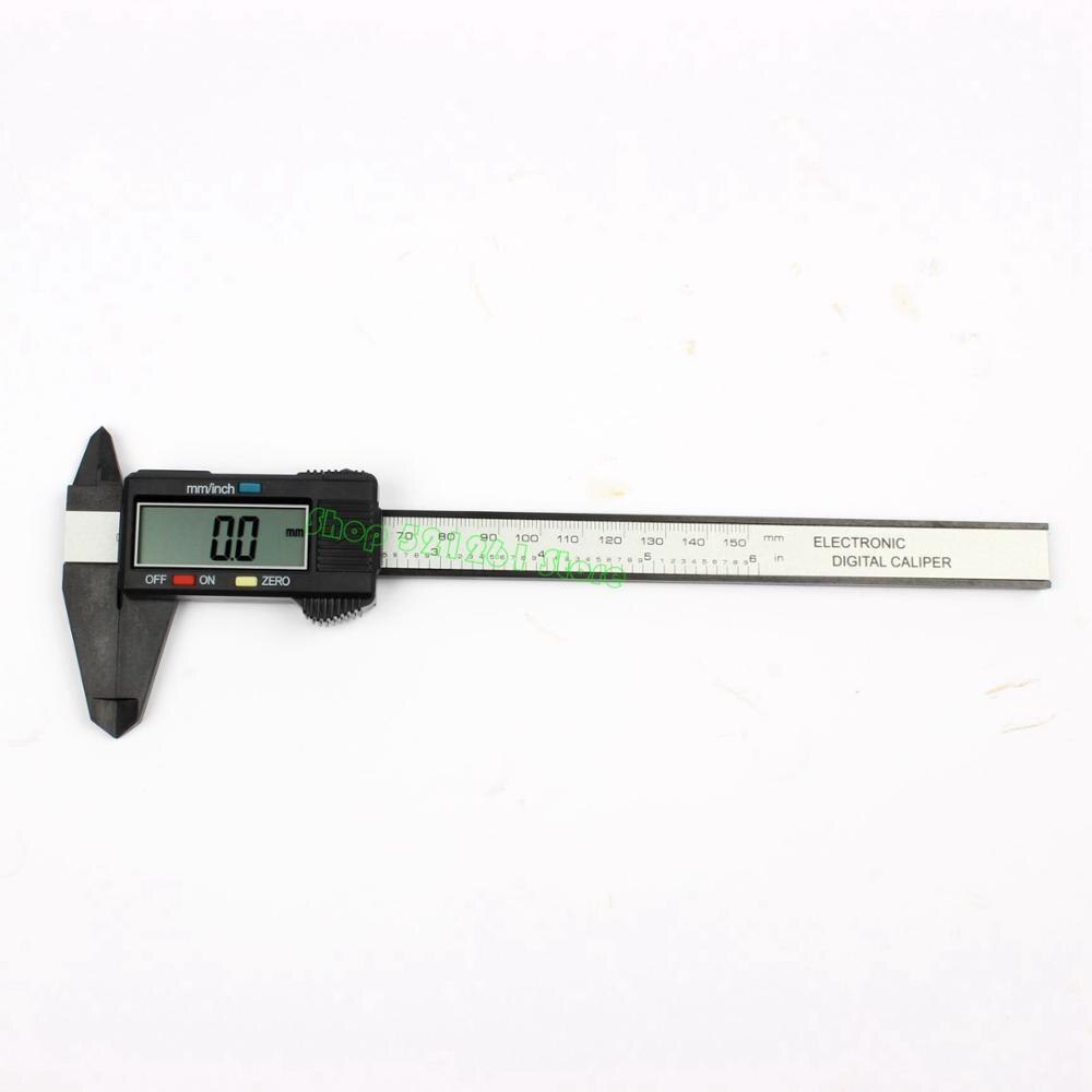 150mm 6 inch LCD Digital Electronic Carbon Fiber Vernier Caliper Gauge Micrometer Measuring Tool 1m tape measure: Black Caliper
