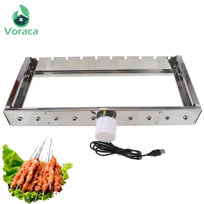 Grille de Barbecue à retournement automatique, avec 10 autocollants de BBQ, largeur réglable, étagère en acier inoxydable, 10 trous, outils de roulement de brochettes