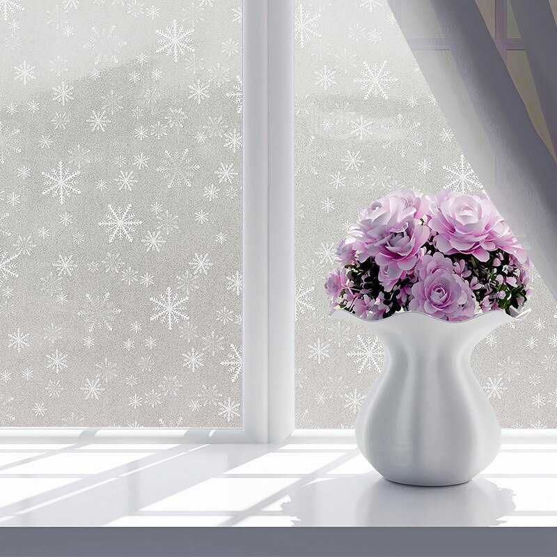 Europeisk stil glas klistermärke 3d färg privat fönster film frostat ogenomskinligt glas klistermärke pvc heminredning färg film 45x 200cm: 14- små snöflinga