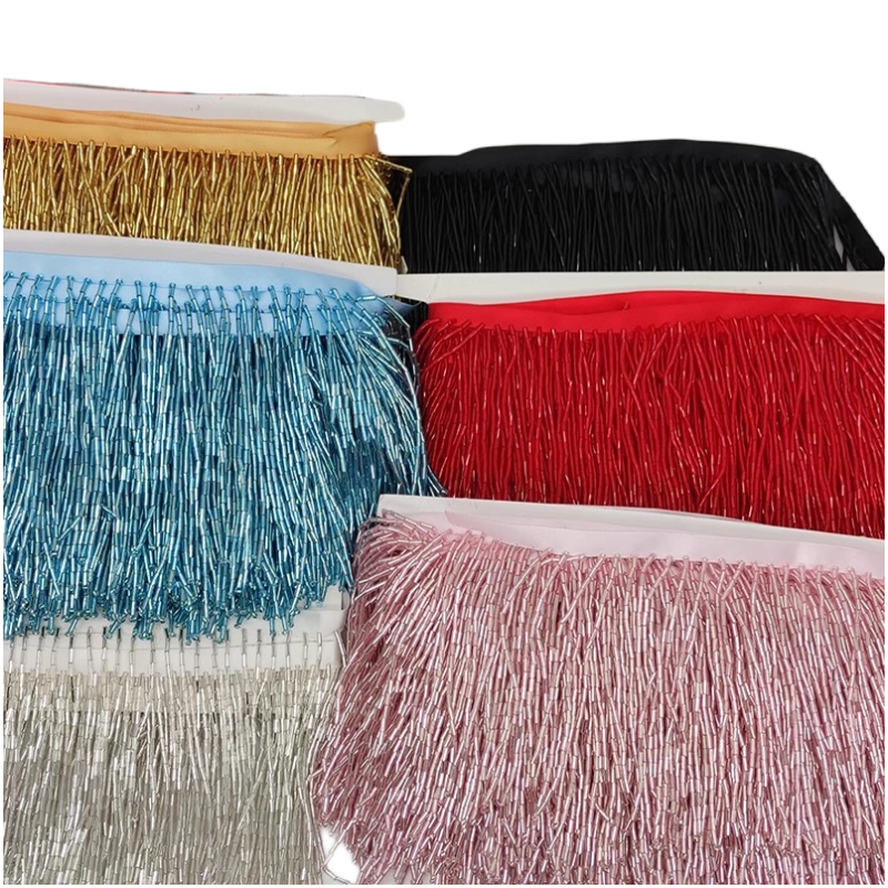 10CM Wide Gold Sliver Black Bead Tube Tassel Lace Trim For Clothes Wedding And Evening Dress Curtains Decoration Accessories