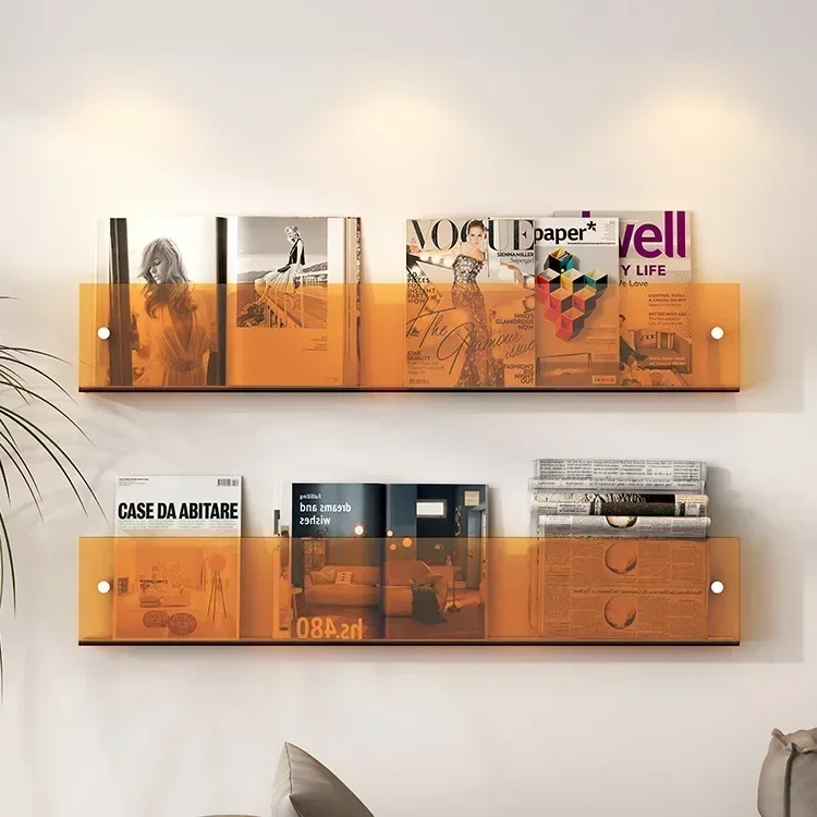 Estante de almacenamiento de revistas para decoración de pared de acrílico transparente INS, libro de imágenes para niños, periódicos, registros, Shef montado en la pared, 1 Uds.: Gris