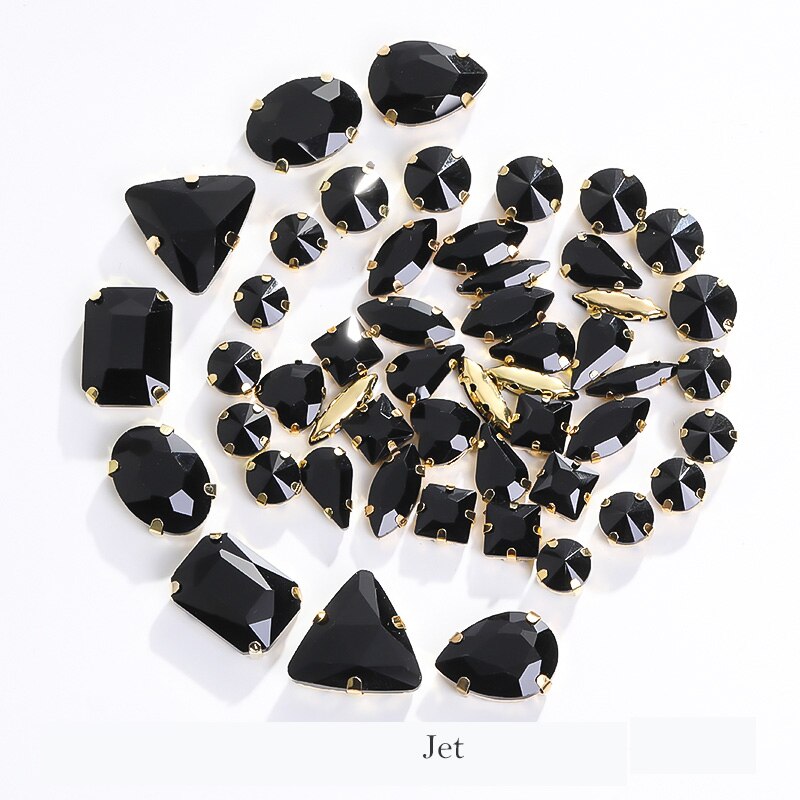 Astrobox Fancy 50 Stuks Gemengde Vorm Met Klauw Naai Rhinestone Crystal Voor Kleding &amp; Accessoires Glas Steen Diy Sieraden maken: Jet