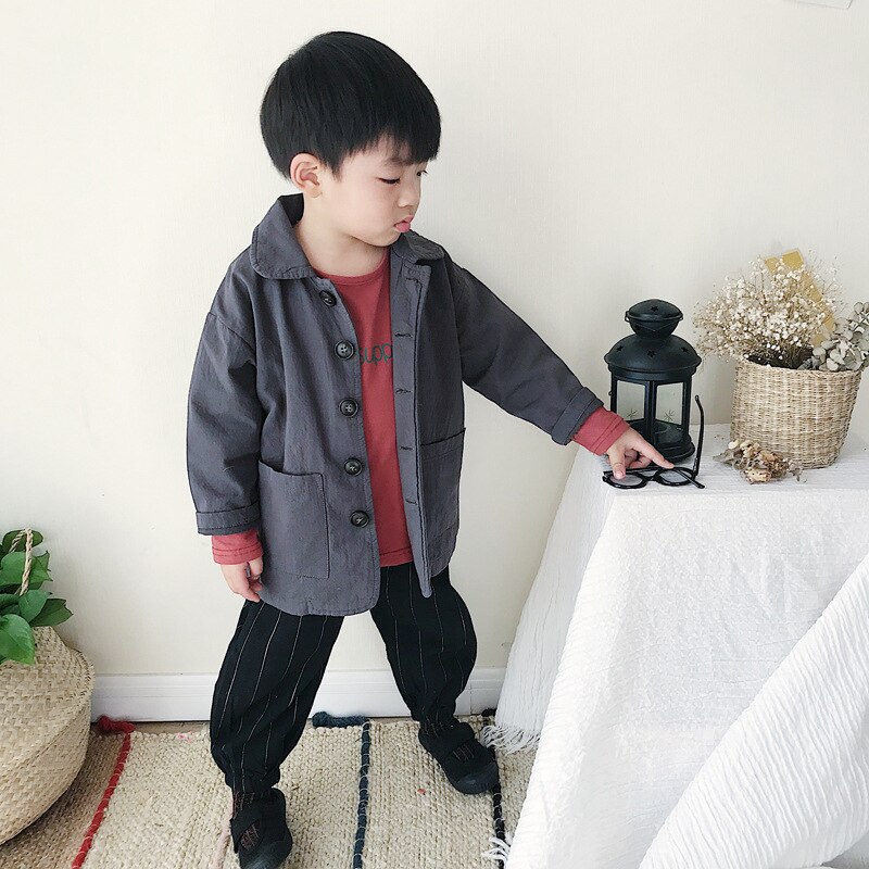 Nueva chaqueta rompevientos coreana para niños en la chaqueta de otoño para bebés: Gris