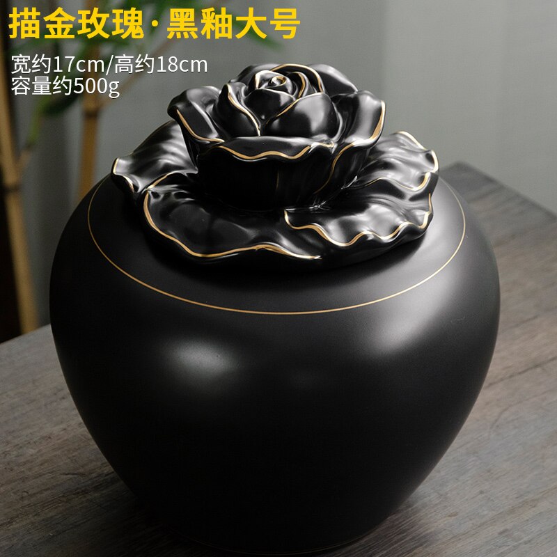 Large Tea Tin Ceramic Airtight Jar Tea Caddy Moisture-proof Tea Box Tea Container Tea Organizer Storage Tank Storage Box Tea Can: black large