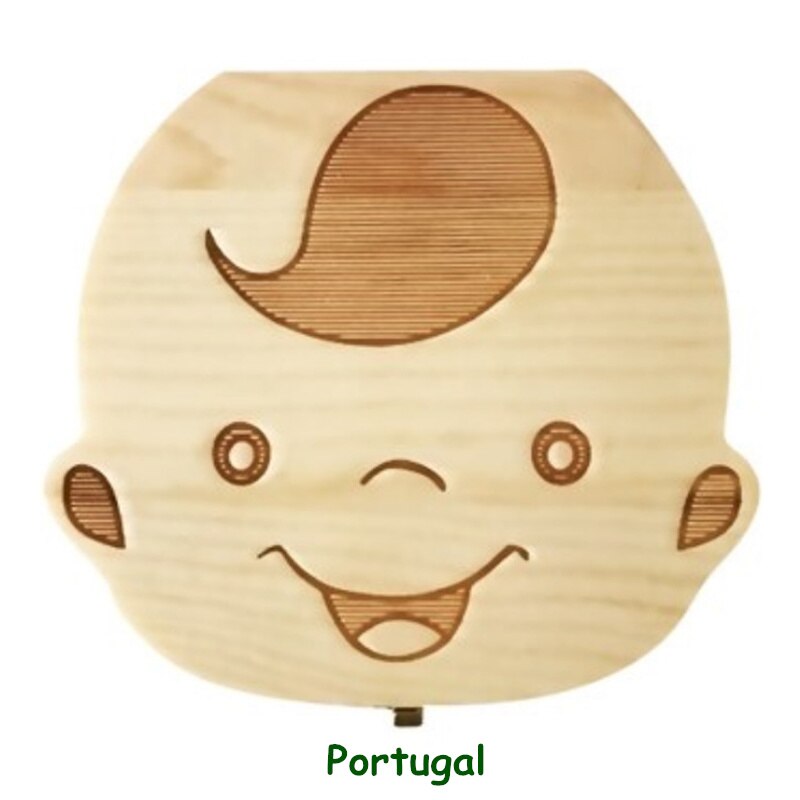 Caja de madera para guardar dientes de leche de bebé, organizador de Lanugo, Umbilical, para recuerdos, inglés, español, francés, ruso, portugués: Portugal boy
