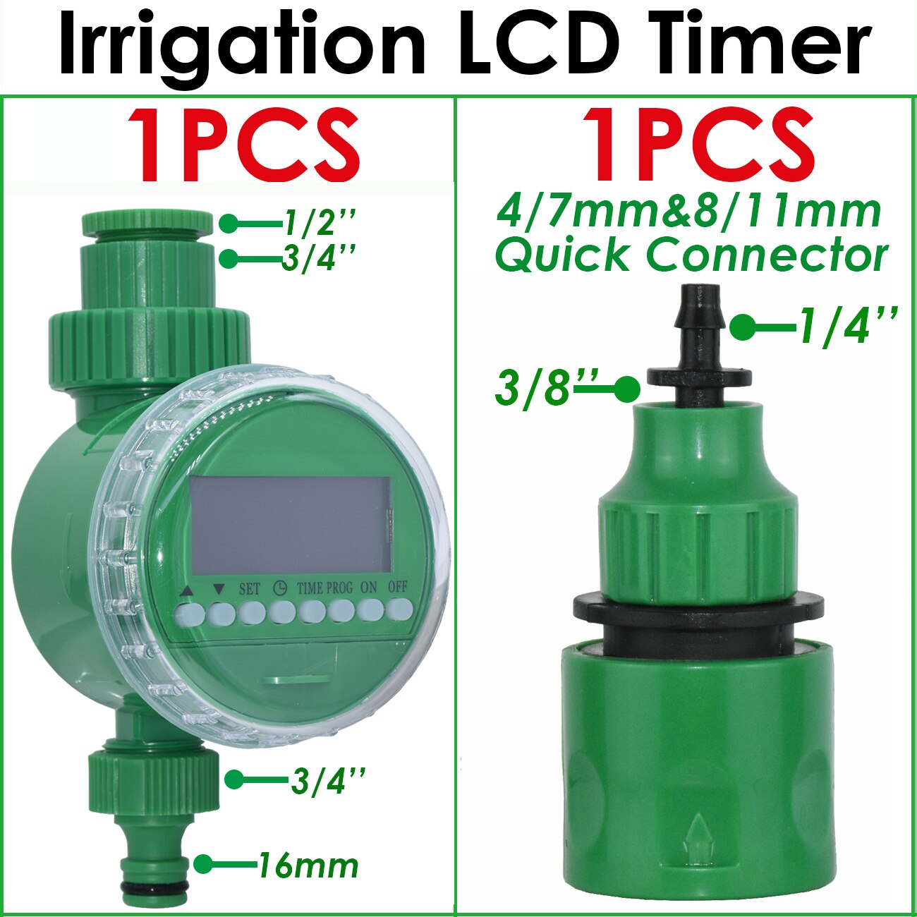1pcs Watering Timer Rain Sensor Solar LCD Double Dial Ball Valve Controller Garden DripIrrigation 1/2 3/4'' Tap Adapter Solenoid: LCD-Timer