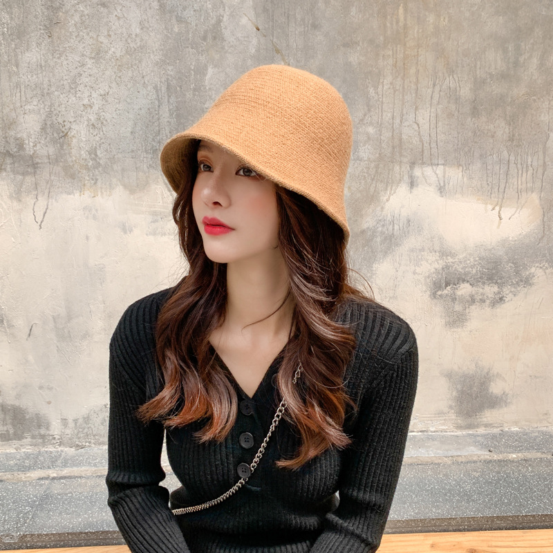 Panama Warm Winter Women's Bucket Hat Felt Wool Hat Girl Autumn and Winter Black Hip Hop Hat: Khaki