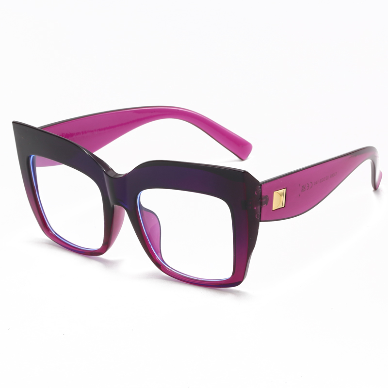 Monturas de gafas cuadradas de gran tamaño para mujer, gafas de azul antiluz azul, lentes ópticos, gafas grandes de de lujo para mujer: Morado