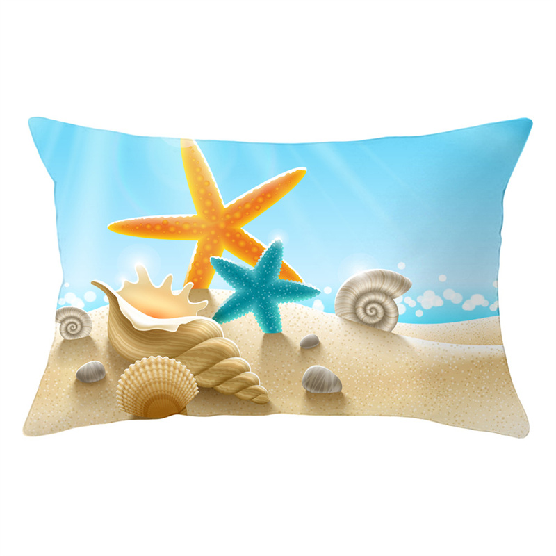 Summer Beach Pillow Case Starfish Sea Snail Shell Cushion Cover Sofa Home Decoration Landscape Polyester: Pink