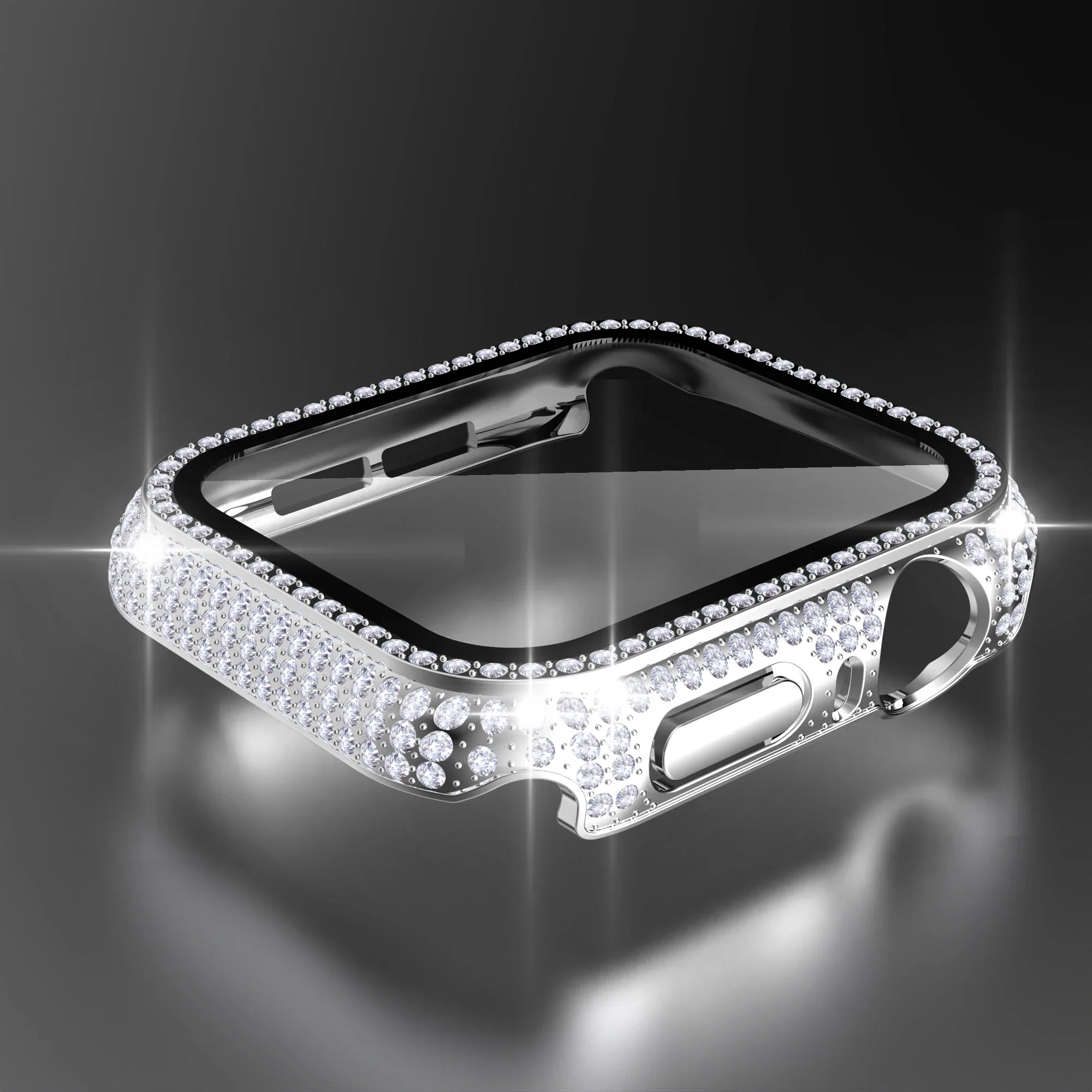 Funda de diamante con cristal templado integrado para Apple Watch, cubierta de 41mm, 45mm, 42mm, 44mm, 38mm, 40mm para IWatch Series 9, 8, 7, 6, SE 5, 4, 3: Rose Gold / 2 - 3,9 pulgadas