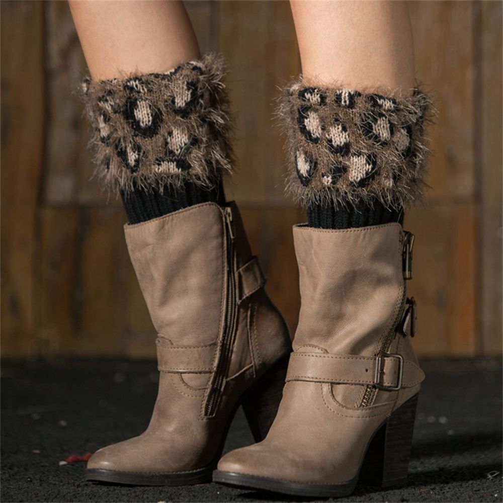 Elastische Knöchel Wärmer Gestrickte Socken Winter warm Stiefel Socken Leopard Pelz trimmen Beinlinge
