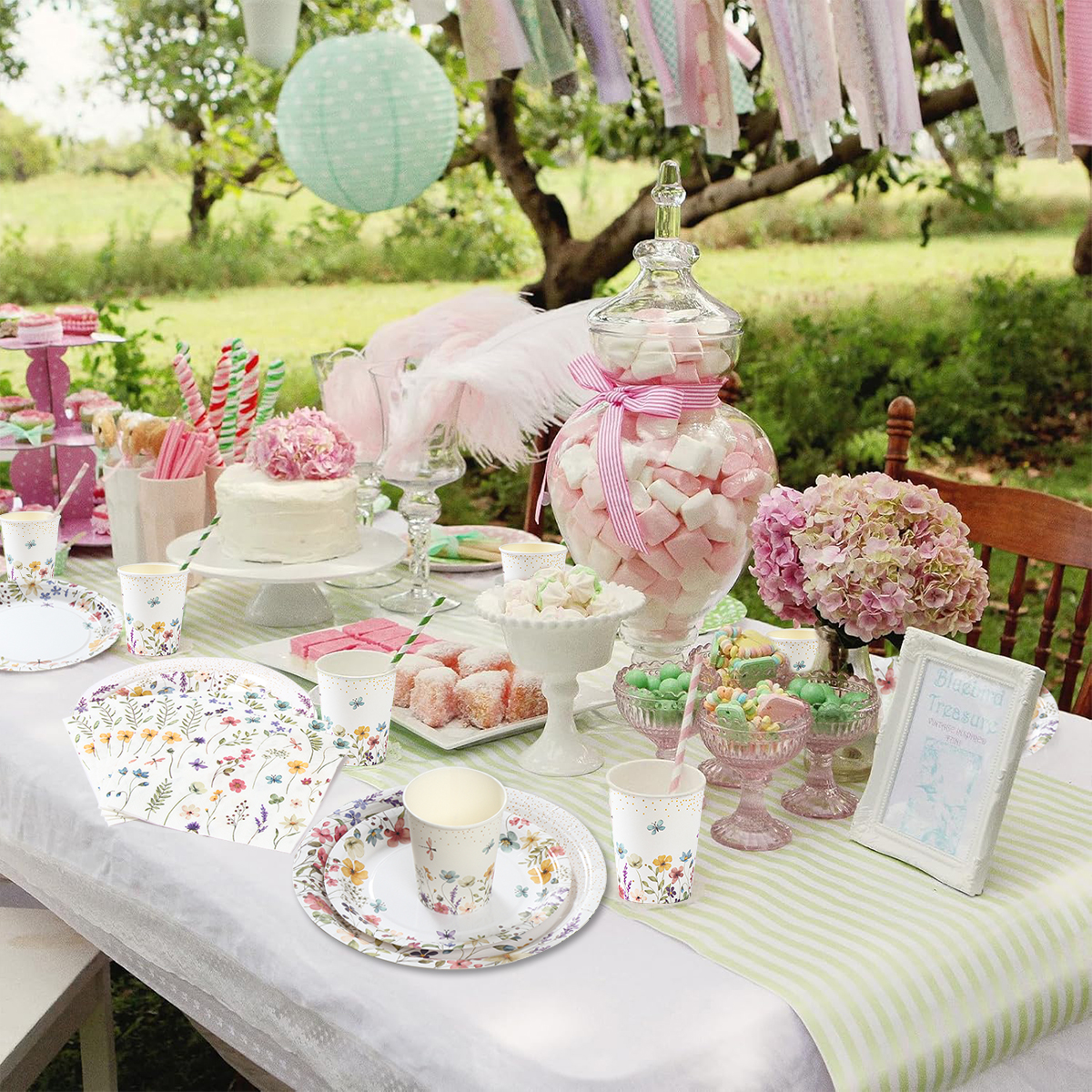 Vilde blomster bordservice fødselsdagsfestdekoration vilde blomster engangstallerkener kopper pigegaver bryllup babyshower festartikler