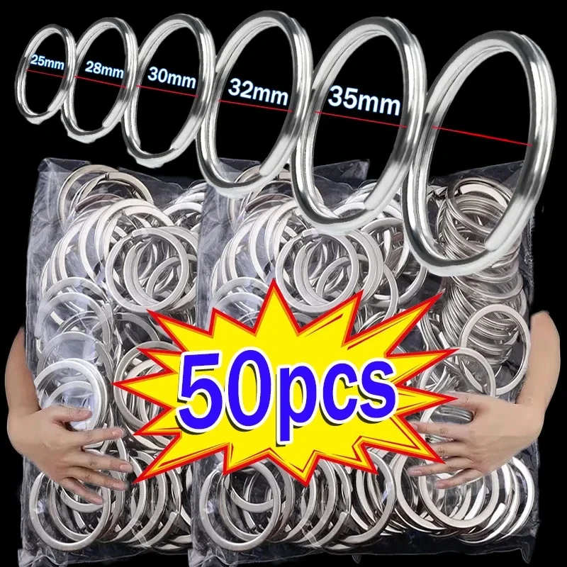 10-50pcs Stainless Steel Key Rings 25/35mm Round Flat Line Split Rings Keyring for Jewelry Making Polished Keychain DIY Findings