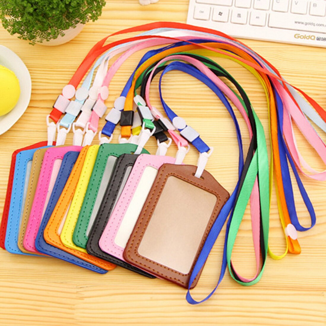 Universele Kleurrijke Pu Leer Creditcardhouders Bankkaart Neck Strap Card Id Houder Studenten Kids Identiteit Badge Card Cover