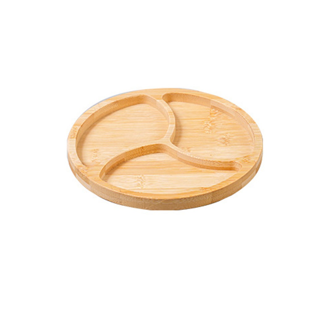 Round Wooden Divided Fruit Tray Nut Platter Handcrafted Snacks Server Dish Wooden Multi-cell Fruit Snack Plate: Red