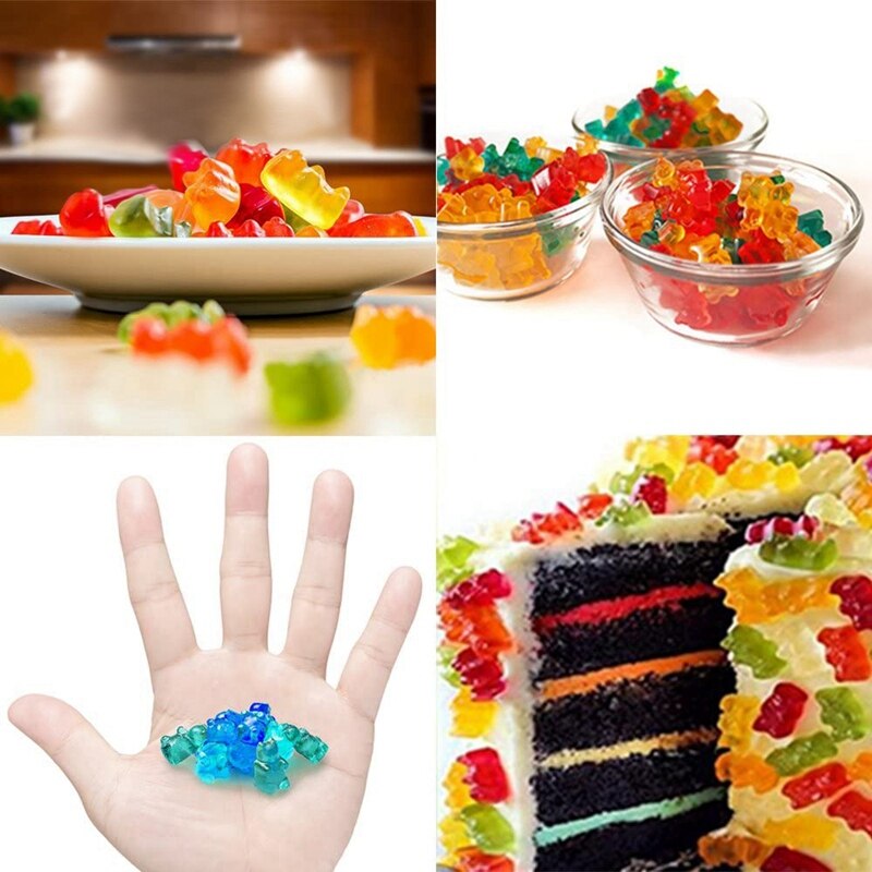 53 håligheter färgglada silikon björn gummy godis mögel med 4 dropper för diy godis, gelé, kaka, choklad, is  -4 pack