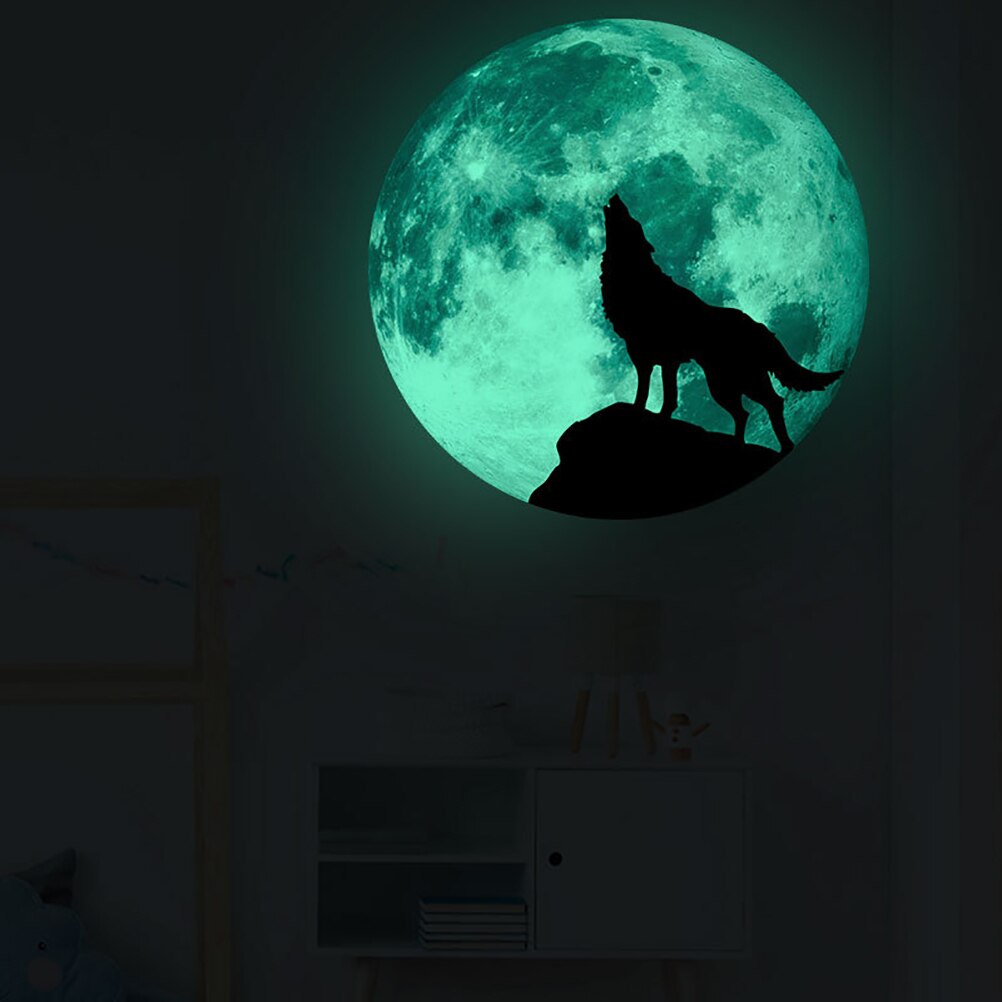 30cm lysende måne ulv klistermærker 3d væg klistermærker stue soveværelse dekoration hjem mærkater lyser i mørke væg klistermærker
