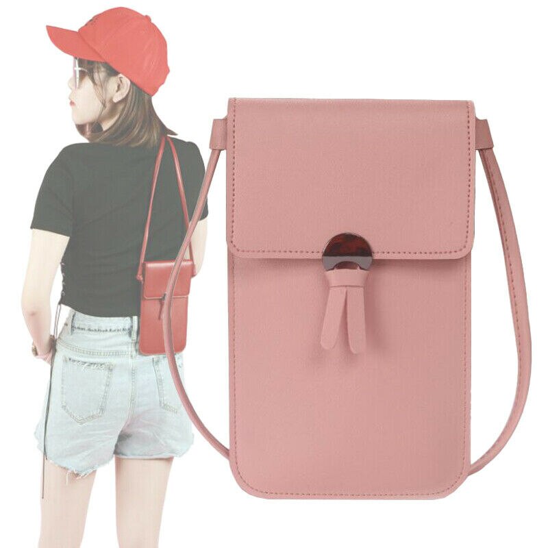 Crossbody Mobiel Beurs Vrouwen Touch Screen Zak Blokkeren Portemonnee Schouder Handtas Terug Touch Screen Mobiele Telefoon Zak: Roze