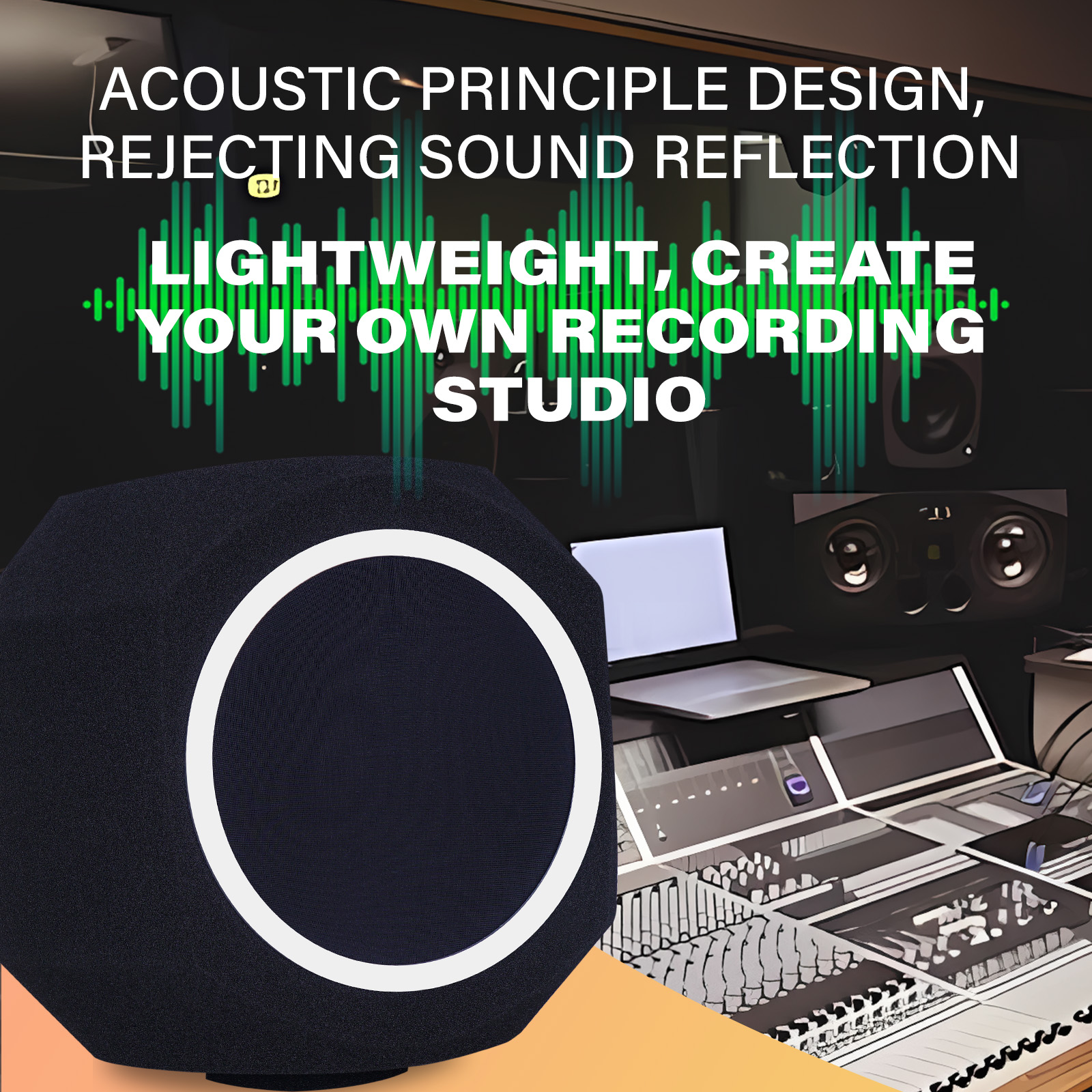 Mikrofon-Windschutz, Pop-Filter, Isolationsball, akustisch, für Aufnahmestudios, Mikrofon, schallabsorbierender Schaumstoff, fünfseitige Dichtung