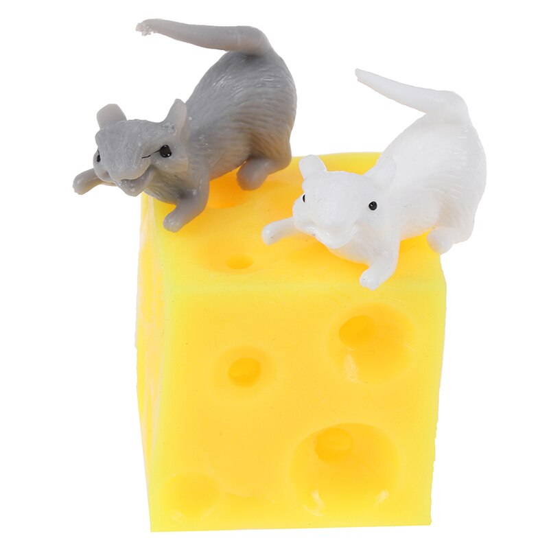 Souris drôles et fromage doigt presser jouets Slime Extrusion souris extensibles cacher dans le trou de fromage bloc Latex Stressbusting Fidget jouet