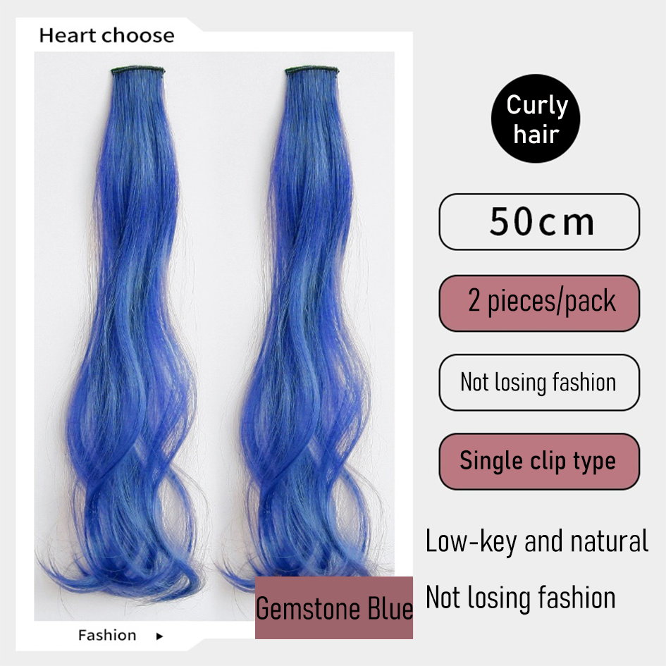 Synthetic 2 pieces set 50cm 60cm colored curly hair extensions water wave pink blue purple halloween christmas wig: Yellow / 20inches