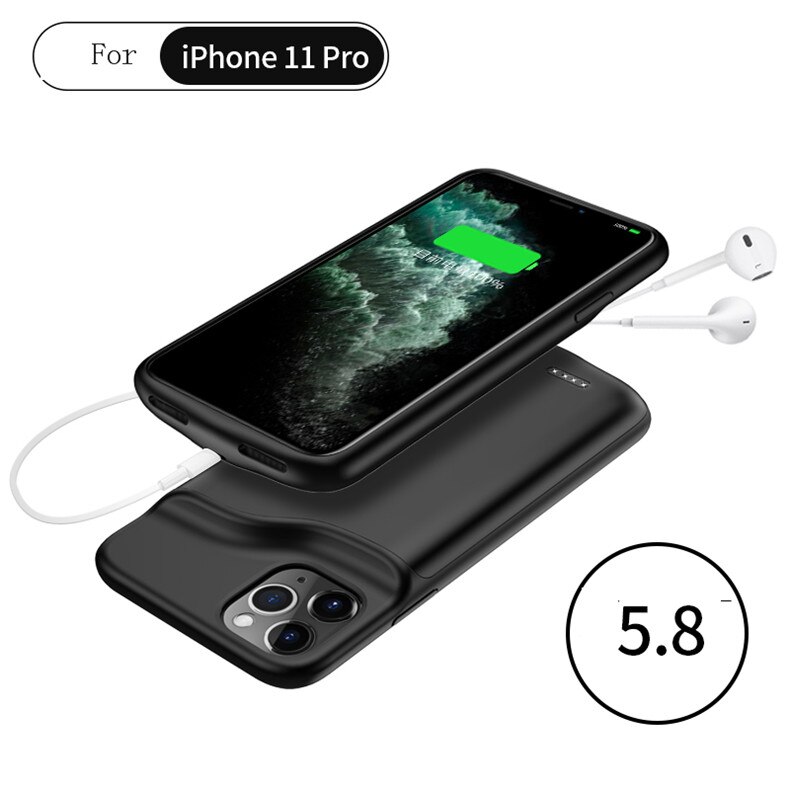 Battery Charger Case For iPhone 11 Pro Max silicone shockproof Power Bank Case Back clip battery Charger Cover For iPhone 11: i11 Pro-Black