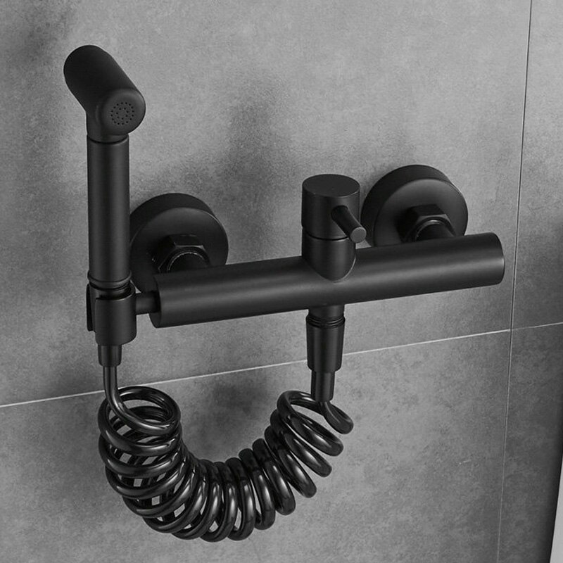 Grifo mezclador Bidet frío para baño con cabezal de ducha de latón negro montado en la pared lavado de mujer fregona grifo Shattaf Set WF0014A: Púrpura