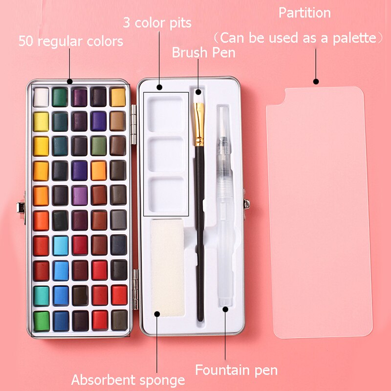 Juego de acuarelas profesionales de 50/72/90 colores, pintura para colorear con agua, práctica para dibujar, suministros de arte: 50 color