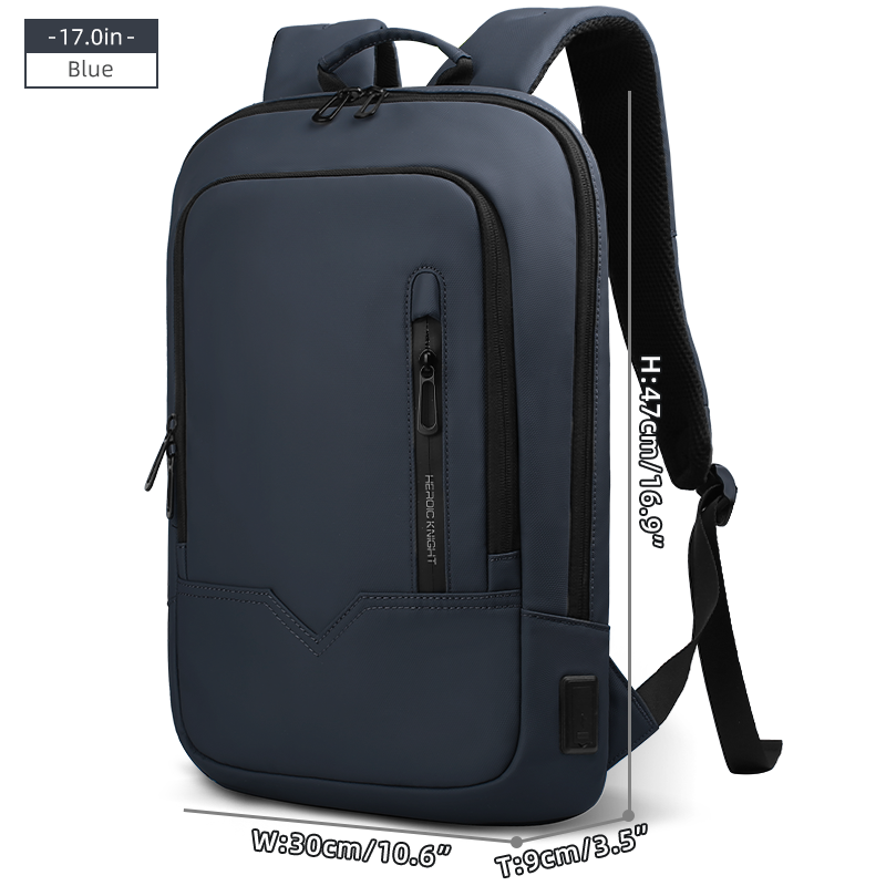 Mochila de trabajo para ordenador portátil Heroic Knight, mochila delgada impermeable multifuncional de 15,6 "17", mochila de viaje de negocios, bolso escolar de para hombre: Azul marino