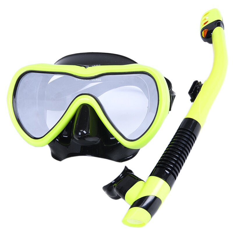 Máscara de mergulho que não embaça, snorkel de silicone com óculos antiembaçante, equipamento de pesca para adultos: yellow set