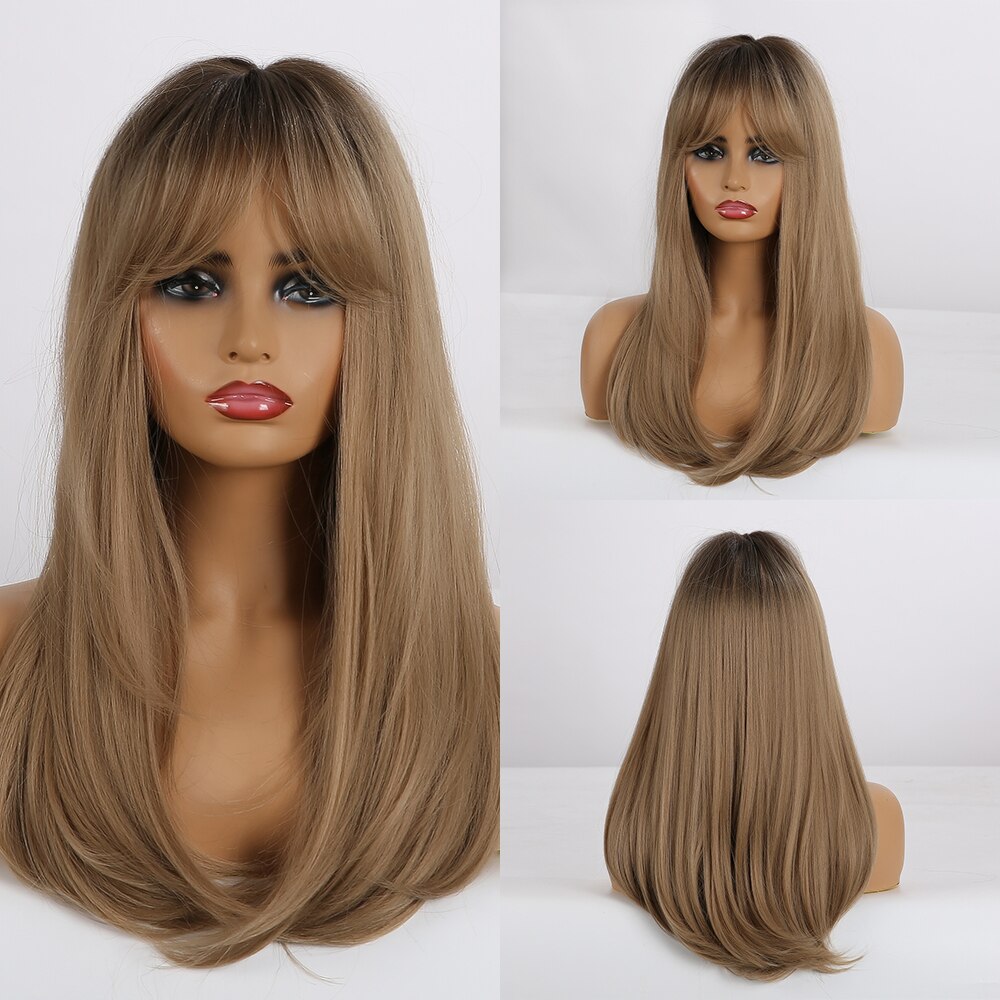 Easihair långa blonda raka peruker lager frisyr syntetiska peruker för kvinnor naturligt hår peruk värmetålig cosplay peruk: Lc260-1