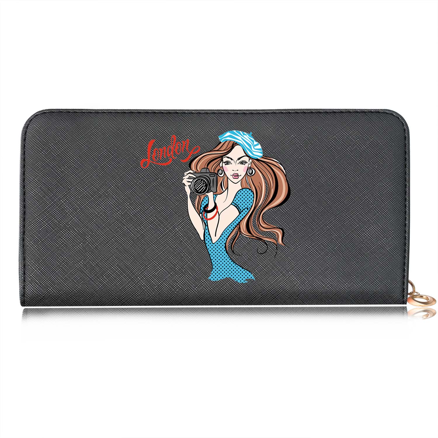 Casual Women Wallets Long Style Cartoon Woman Printing Pattern Female Card Holder Zipper Coin Purses Carteira Feminina: E black