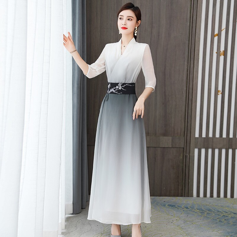 Chinese Traditionele Hanfu Vrouwen Qipao Lange Jurk 2022 China Stijl Harajuku Vintage Aziatische Jurken Robe Eleganti Vestido De Mujer: M