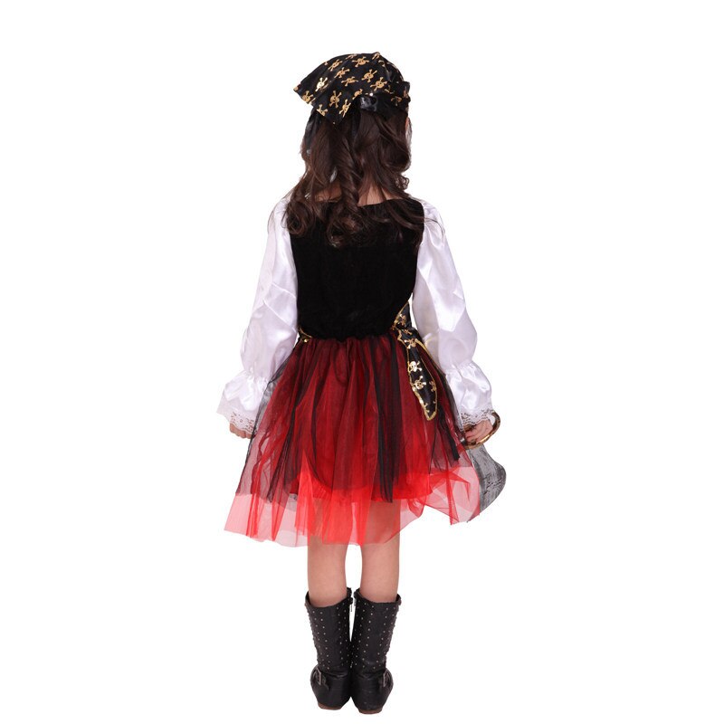 Halloween Luxus Pirate kostüme mädchen Kinder Kinder party cosplay kostüm für kinder kinder kleidung vollen satz Kopfschmuck kleid