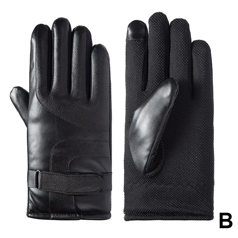 Men Winter Warm Gloves PU Leather Gloves Riding Cold-Proof Plus Velvet Thick Windproof Touch screen Motorcycle Glove Winter: b