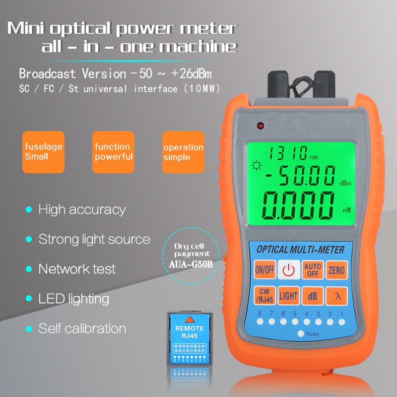 Comptyco AUA-G70B/50B 4in1 Mini Optical Power Meter Visual Fault Locator Netwerkkabel Test Glasvezel Tester 10Km 30Km Vfl: AUA-G50B 10KM