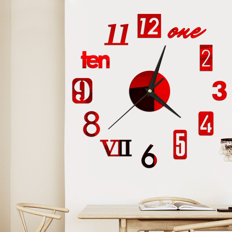 Mini Hause Wanduhr 3D DIY Acryl Spiegel Aufkleber Selbst Klebe Für Home Dekoration Wohnzimmer Quarz Nadel Hängen Uhr: G Red