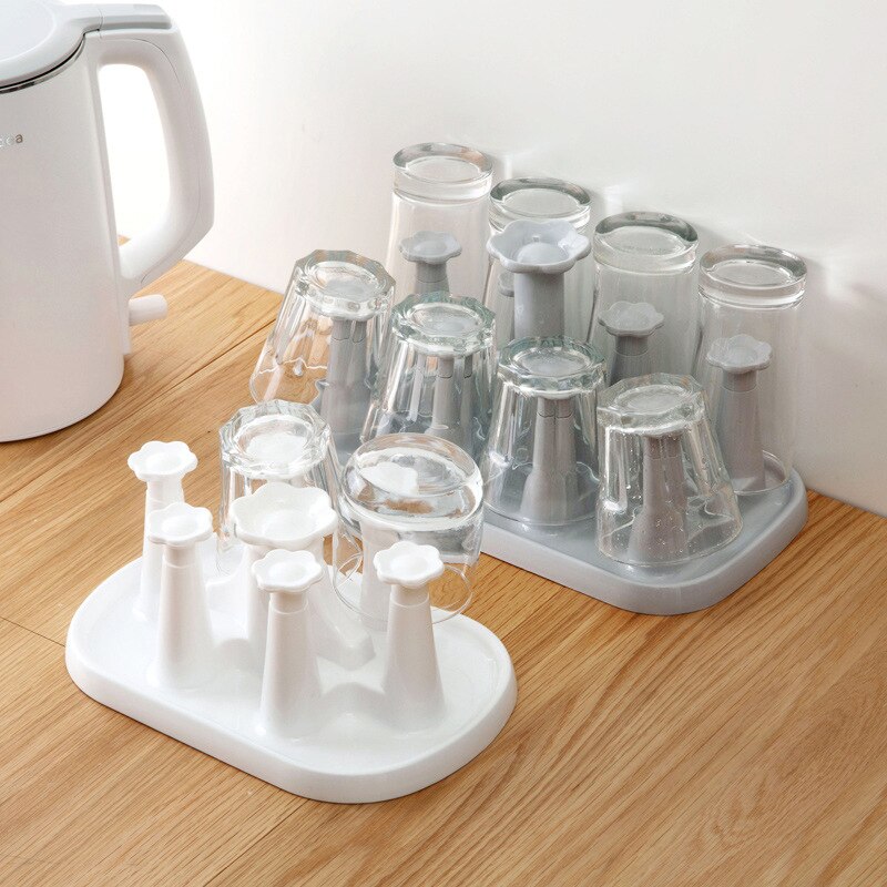 Drain Rack Cup Holder Drink Glass Bottle Storage Rack Stand Durable Plastic Pull-out Drain Cup Holders Kitchen Rack^1