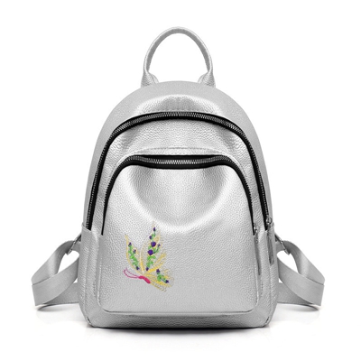Dames Rugzak - Patchwork Leren Schooltas - Casual Daypack met Klinknagel Decoratie: Zilver
