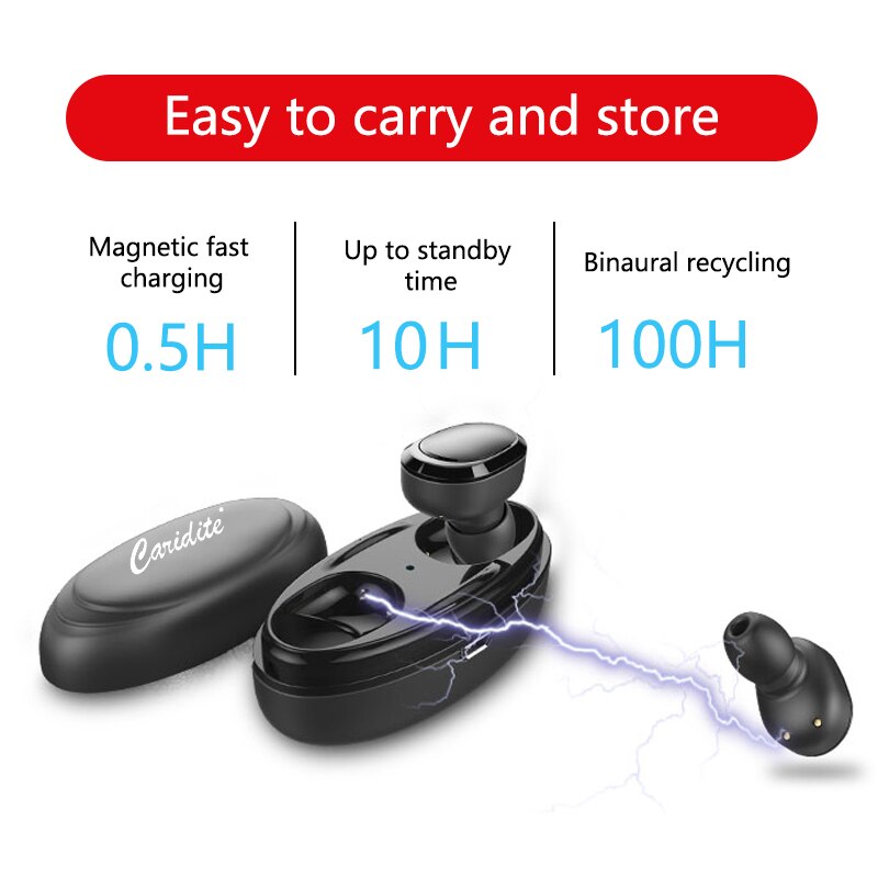 Caridite tws popular sem fio bluetooth fone de ouvido ture bussiness estéreo graves profundos fone de ouvido mini adorável presente esporte fones para homem