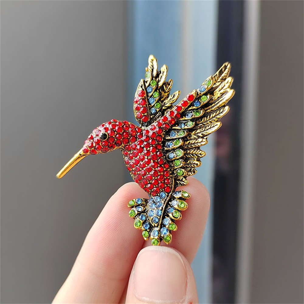 Men Birds Pin Brooch Colorful Rhinestone Brooches For Women Hummingbird Animal Pins Clothing Accessories Party Jewelr %s: Gold-color