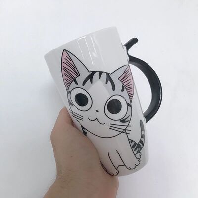 Fall Cute Cartoon Ceramic Coffee Milk Mug Mugs Breakfast Cereal Juice Red Tea Cup Student Friend Office Straw Cups: AS
