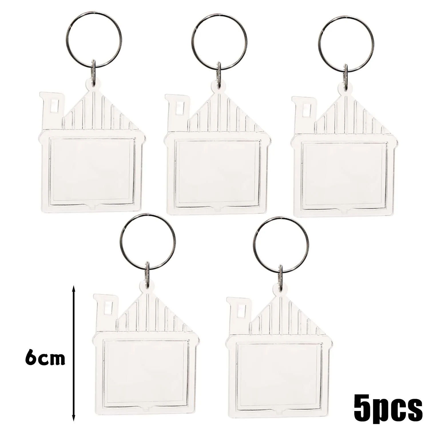 5/10 Stück transparenter Fotorahmen-Schlüsselanhänger, Quasten, schnappen-in, individueller Einsatz, Foto-Acryl-Rohling-Schlüsselanhänger, klarer leerer Bild-Anhänger: Weiß / Weiß