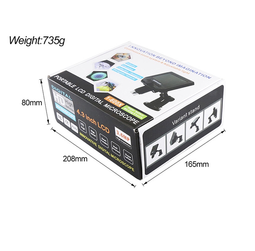 G600 600X Electronic USB Microscope Digital Soldering Video Microscope Camera 4.3 inch LCD Endoscope Magnifying Camera + 8 LED