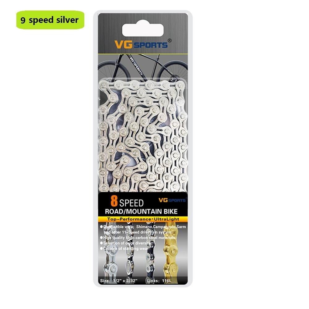 VG Sports Bicycle Chain 8 9 10 11 speed Bicycle chain silver half hollow bike chain mountain road bike full hollow chains ultral: Silver 9S
