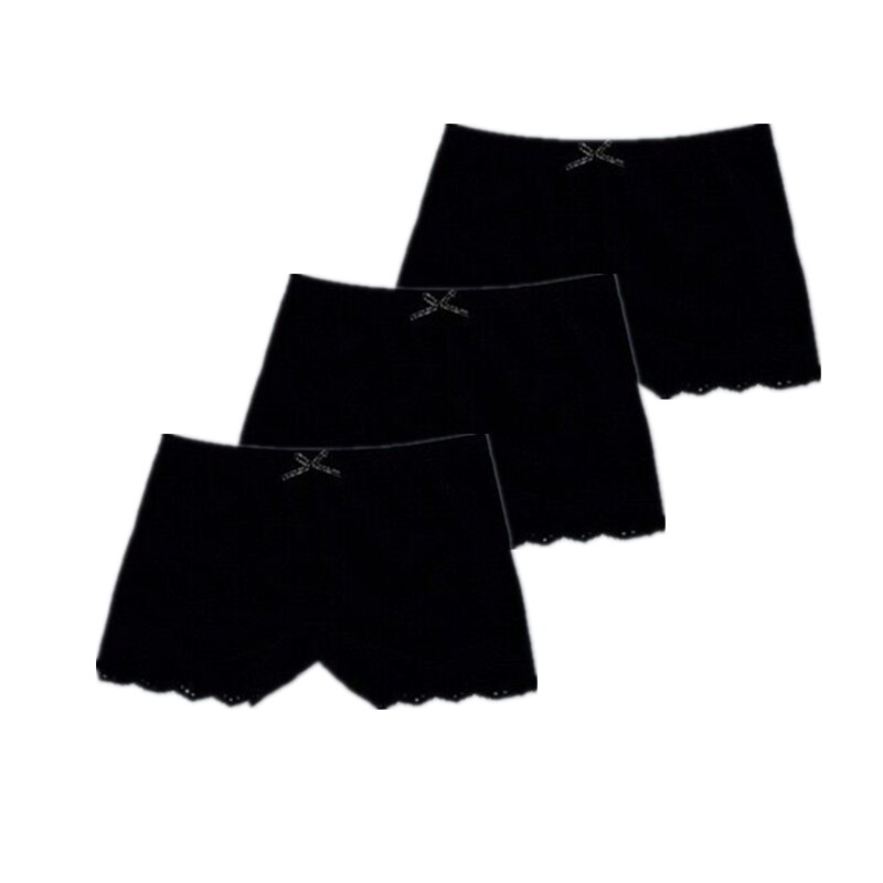 Pantalones cortos de seguridad de verano para niñas, ropa transpirable de algodón, pantalones cortos de encaje, 3 uds./lote: Black
