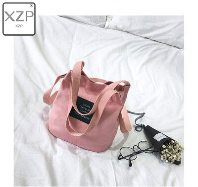 Xzp moda casual fresco arte menina cosméticos lona embreagem senhora tote bolsa de compras sacos pequenos sólidos sacos de ombro para meninas: Rosa