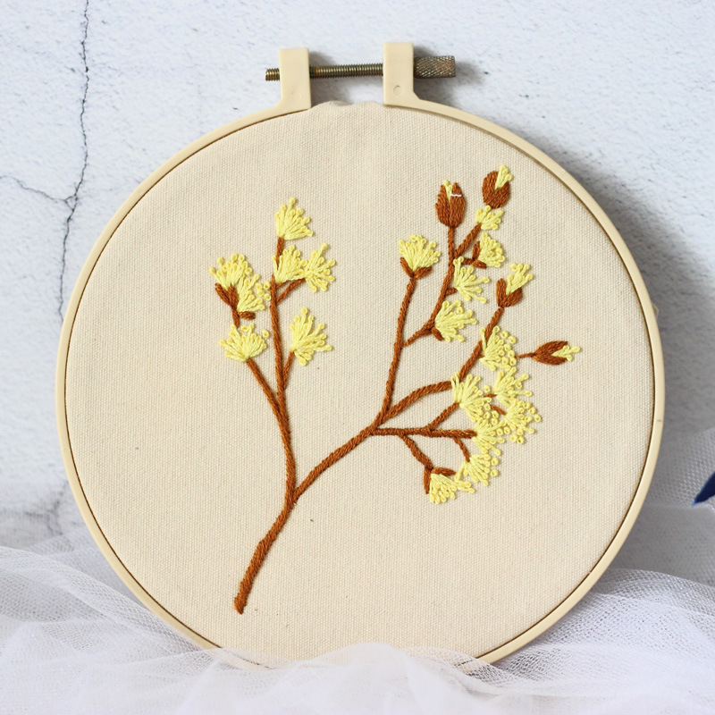 Single Flower Lucky Flower Embroidery Kit DIY Needlework Houseplant Pattern Needlecraft for Beginner Cross Stitch(Without Hoop): F